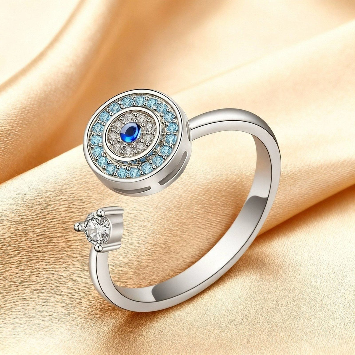 Anillo antiestrés: Ojo turco plateado