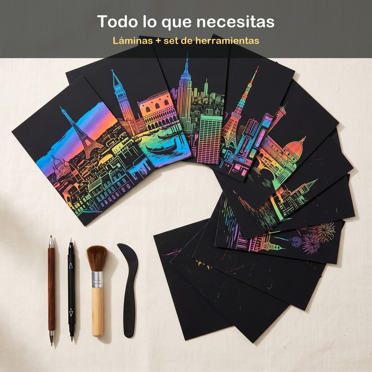 Qué incluye: láminas y set de herramientas