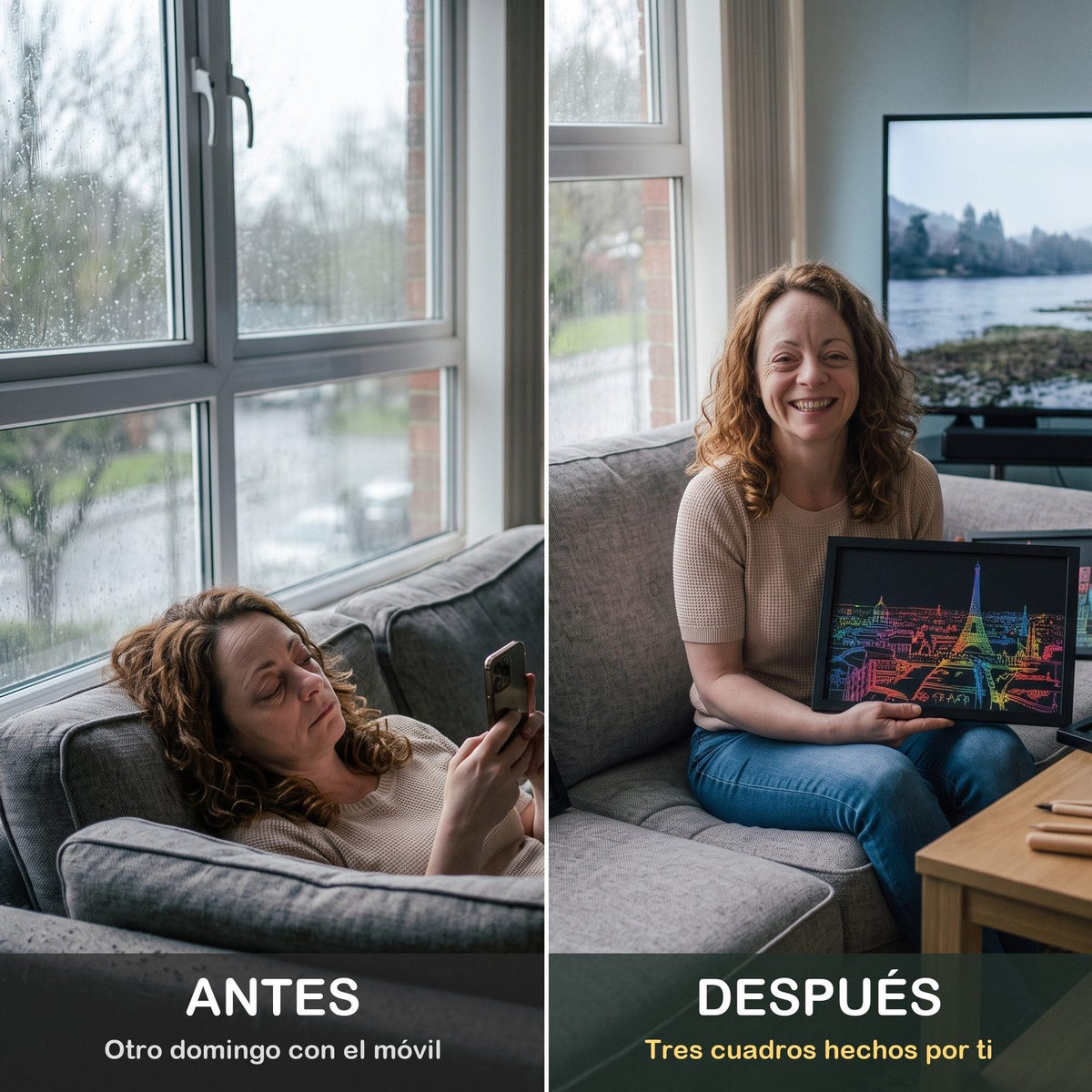 Antes y después: del móvil a tres cuadros